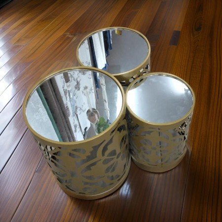 طقم اسكملات 3 قطع معدن حفر برونزي وجه مرآه