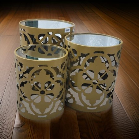 طقم اسكملات 3 قطع معدن حفر برونزي وجه مرآه