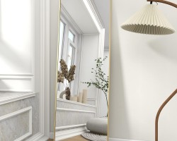 مراه بلاستيك مستطيل ابيض / ذهبي مع ستاند  147 × 37 سم