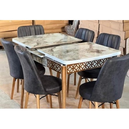 طاولة سفرة مع اطار CNC مع 6 كراسي منجد طاولة سفرة مع اطار CNC مع 6 كراسي منجد