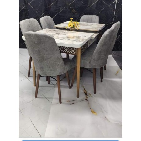 طاولة سفرة مع اطار CNC مع 6 كراسي منجد طاولة سفرة مع اطار CNC مع 6 كراسي منجد