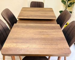 طاولة سفرة مع اطار CNC مع 6 كراسي منجد