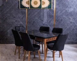 طاولة سفرة مع اطار CNC مع 6 كراسي منجد طاولة سفرة مع اطار CNC مع 6 كراسي منجد