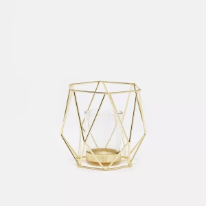 شمعدان / حامل شموع ديكور بيوتر ميتاليك اشكال مع زجاج ثماني