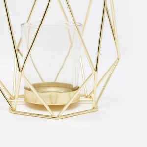 شمعدان / حامل شموع ديكور بيوتر ميتاليك اشكال مع زجاج ثماني