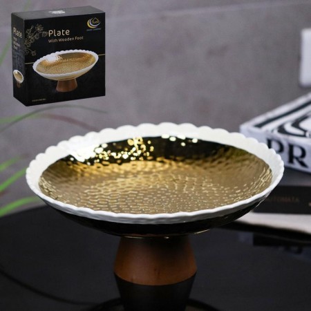 جاط فواكه مدور بورسلان بيج حز ذهبي قاعدة برونزي31سم