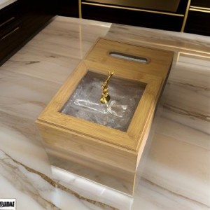 مضيفة تفضيل خشبية مع علبة محارم بامبو مع غطاء للمضيفة اكريليك