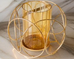 شمعدان / حامل شموع ديكور بيوتر ميتاليك اشكال مع زجاج دوائر