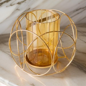 شمعدان / حامل شموع ديكور بيوتر ميتاليك اشكال مع زجاج دوائر