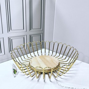 سلة فواكة معدن بيوتر مع ارضية خشب بامبو