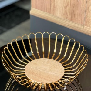 سلة فواكة معدن بيوتر مع ارضية خشب بامبو