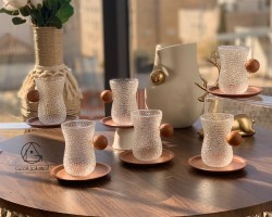 طقم كاسات قرفة يد كرة بني مع استكانة خشب 6+6 موديل 10-13