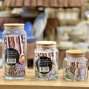 طقم مرتبان زجاج غطاء بامبو ضغط 4 قطع ADN-SER85-07