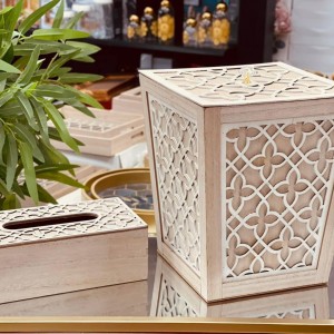 سلة مهملات مع علبة محارم خشب مع CNC