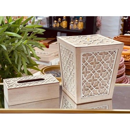 سلة مهملات مع علبة محارم خشب مع CNC