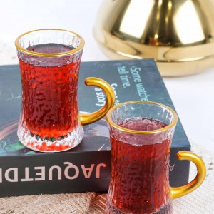 طقم كاسات شاي 12 قطعة زاج حز هبي مع يد خاتم KX2148 GOLDEN RIM