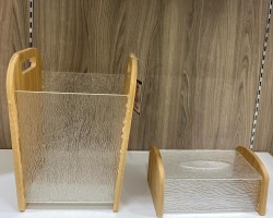 سلة مهملات مع علبة محارم اكريليك وخشب بامبو 