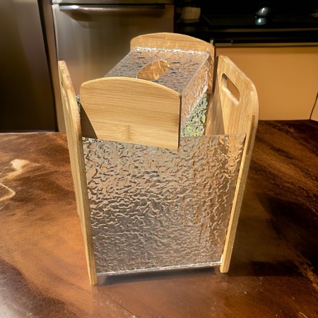 سلة مهملات مع علبة محارم اكريليك وخشب بامبو 