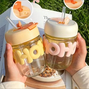 ماغ زجاج OHO مع سنسال لولو حجم 350 مل مع قفل مطاط ومصاصة شفاف ماغ زجاج OHO مع سنسال لولو حجم 350 مل مع قفل مطاط ومصاصة شفاف