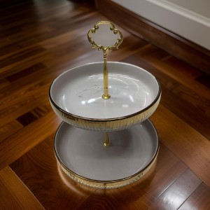 مضيفة بورسلان طبقتين ابيض مذهب من الاعلى مموج