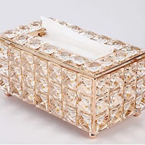 حافظة محارم ذهبي مع كريستال مرصع - علبة محارم كريستال