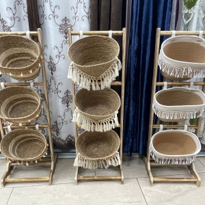 ستاند خشب للفواكه والخضار 3 رف قش سلة مع خيوط صنارة ستاند خشب للفواكه والخضار 3 رف قش سلة مع خيوط صنارة