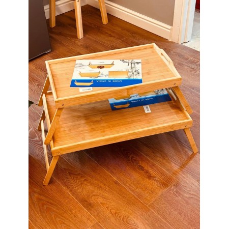 صينية تفضيل خشب بامبو للتخت تتحول لطاولة وسط  - حجم وسط