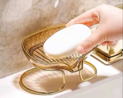 حمالة صابون معدن ذهبي مع وعاء اكريليك