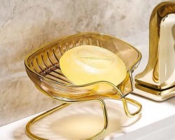 حمالة صابون معدن ذهبي مع وعاء اكريليك