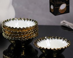 طقم صحون مكسرات 6 قطع مقاس 5.5 انش ذهبي بورسلان ابيض مشرف ذهبي