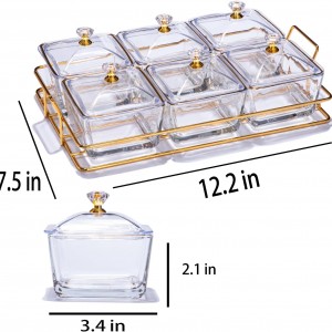 صينية تفضيل يد ذهبي و 6 صحن زجاج مغ غطاء  13 قطعة ZD13660