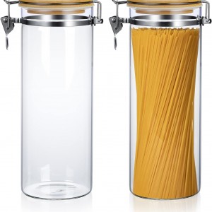 مرتبان زجاج مع غطاء بامبو خشب ضغط حجم كبير 3 لتر wa 102-1