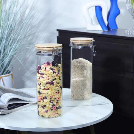 مرتبان زجاج مع غطاء بامبو خشب ضغط حجم كبير 3 لتر wa 102-1