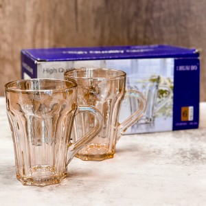 طقم 6 كاسات زجاج ذهبي مخصر مع يد HUAIBO H-019 ZB-49