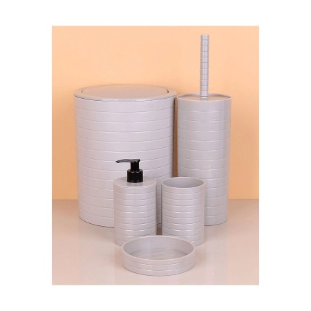 طقم حمام مدور 5 قطع بلاستك بيج - ابيض - اسود