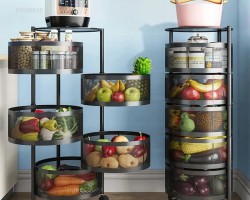 سلة خضار معدن 5 طبقات مدور اسود