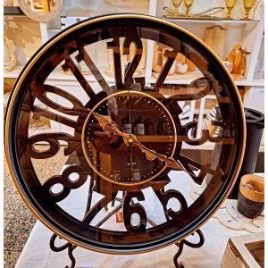 ساعة حائط مدور مع ارقام حفر cnc كبيرة حجم كبير 40  سم ابيض - اسود