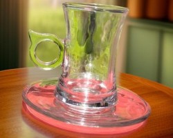 طقم 6 كاسات + 6 استكانات شاي جرة حجم صغير 115 مل مع يد عصفور شايزجاج شفاف 019