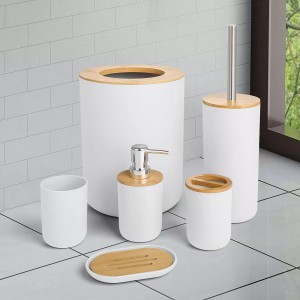 طقم سلال حمام بلاستيك مع خشب بامبو 6 قطع  AF-056-2