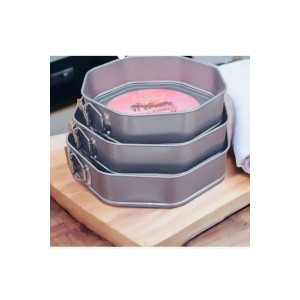 طقم قوالب تشير كيك مضلع ثماني معدن ثلاث قطع 24 - 26 - 28 سم