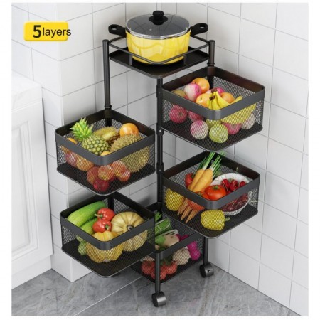 سلة خضار معدن 5 طبقات مربع اسود