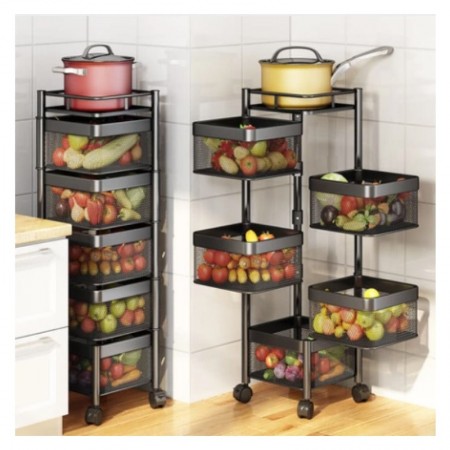 سلة خضار معدن 5 طبقات مربع اسود