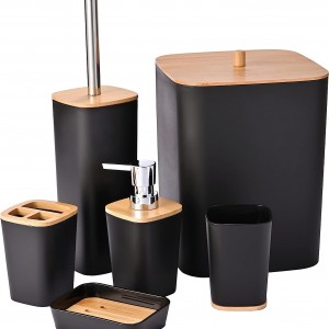 طقم سلال حمام بلاستيك مع خشب بامبو 6 قطع SF23-521 طقم سلال حمام بلاستيك مع خشب بامبو 6 قطع SF23-521