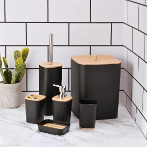 طقم سلال حمام بلاستيك مع خشب بامبو 6 قطع  SF23-521