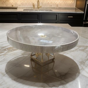 جاط فواكه مدور خشب بامبو قاعدة ذهبية