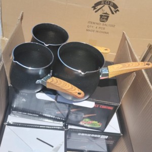 طقم غلايات قهوة - حليب جرانيت اسود مع يد خشب 3 قطع طقم غلايات قهوة - حليب جرانيت اسود مع يد خشب 3 قطع