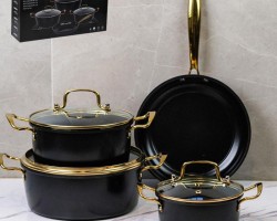  طقم طناجر اسود ثقيل يدين ذهبي 7 قطع طناجر 16/20/24سم مقلى 24سم FC-S0103C 