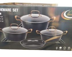  طقم طناجر اسود ثقيل يدين ذهبي 7 قطع طناجر 16/20/24سم مقلى 24سم FC-S0103C 