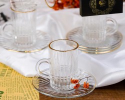 طقم كاسات شاي 6 قطع مع 6 استكانات زجاج منكش حز ذهبي KX2161B طقم كاسات شاي 6 قطع مع 6 استكانات زجاج منكش حز ذهبي KX2161B