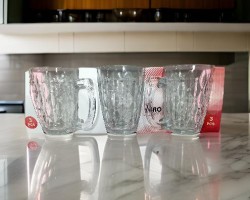 كاسات شفاف 3 قطع زجاج مبزر - سادة مع يد